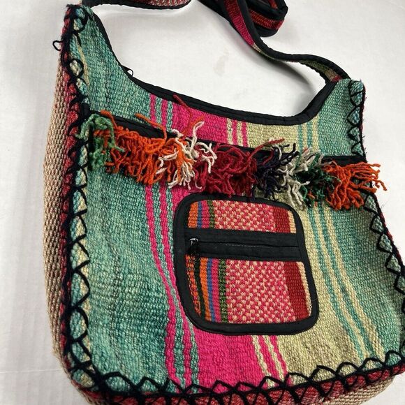 Boho Fringed Woven Crossbody Purse Tribal Festival Bag Multicolor Southwest - Picture 3 of 12